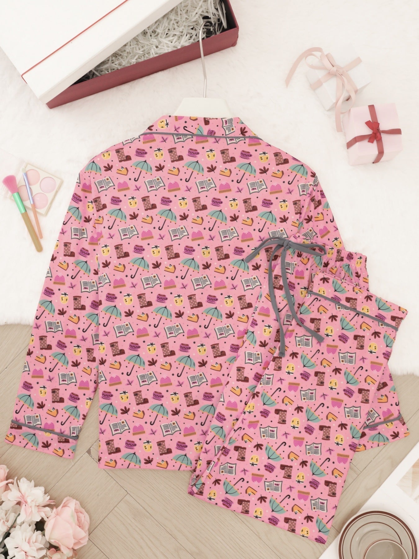 Cozy Autumn Icons Long Sleeve Pajama Set