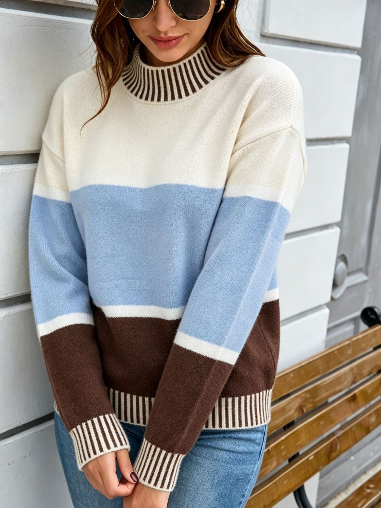 Colorblock Turtleneck Sweater