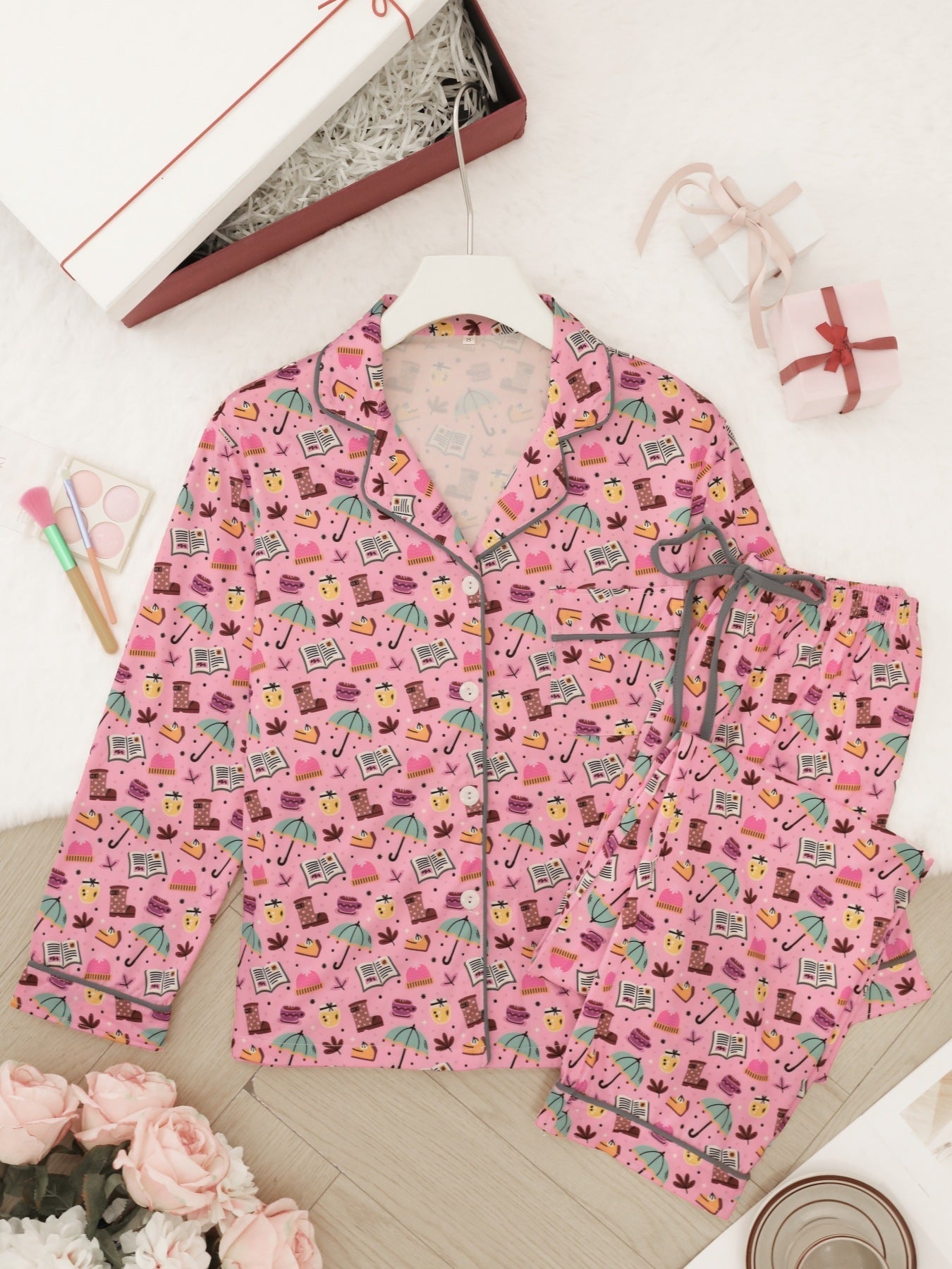 Cozy Autumn Icons Long Sleeve Pajama Set