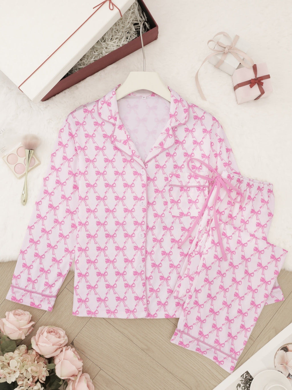 Pink Bow Long Sleeve Pajama Set