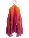 Orange 1960s Gradient Halter Layered Chiffon Mini Dress