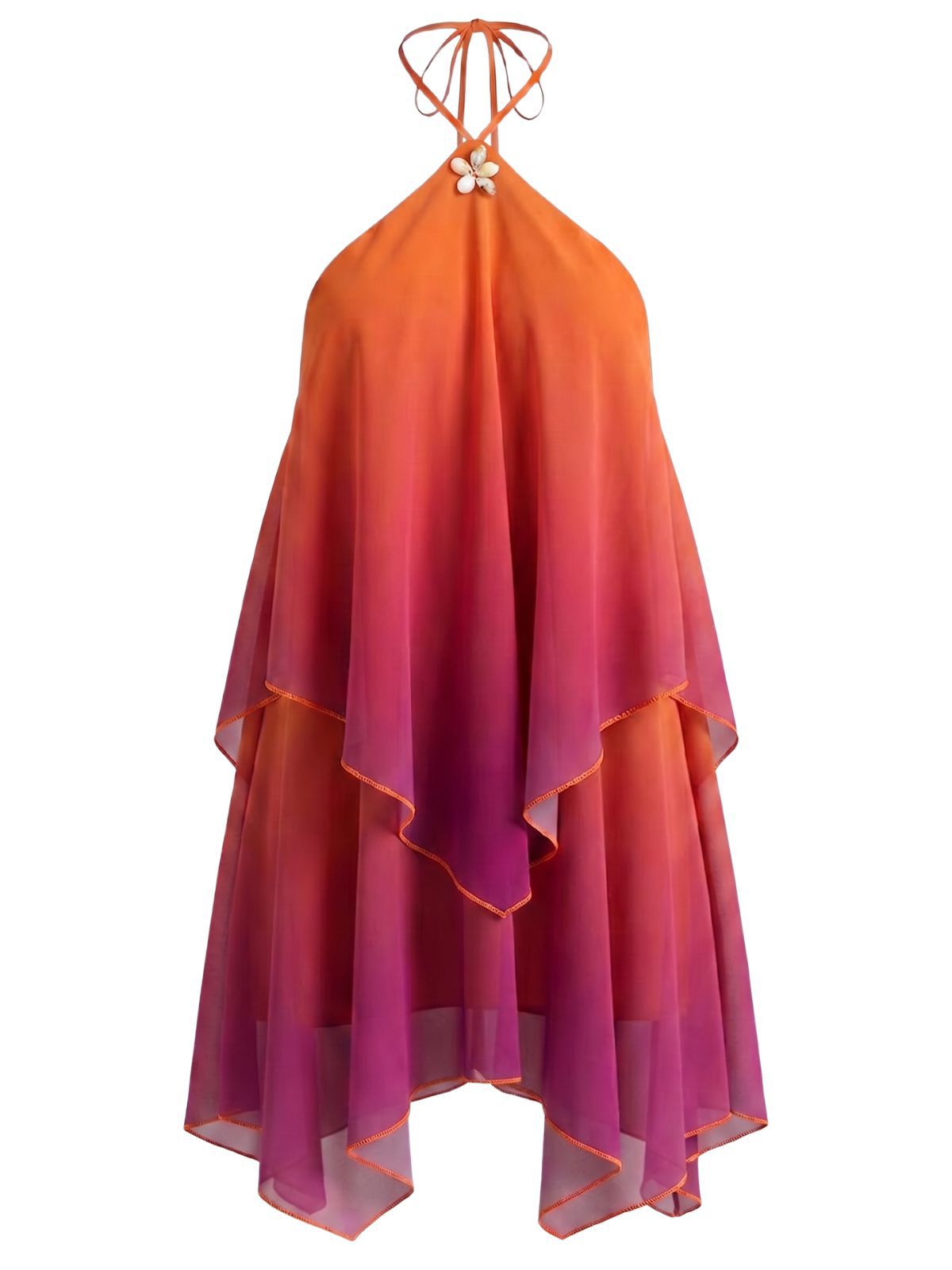 Orange 1960s Gradient Halter Layered Chiffon Mini Dress