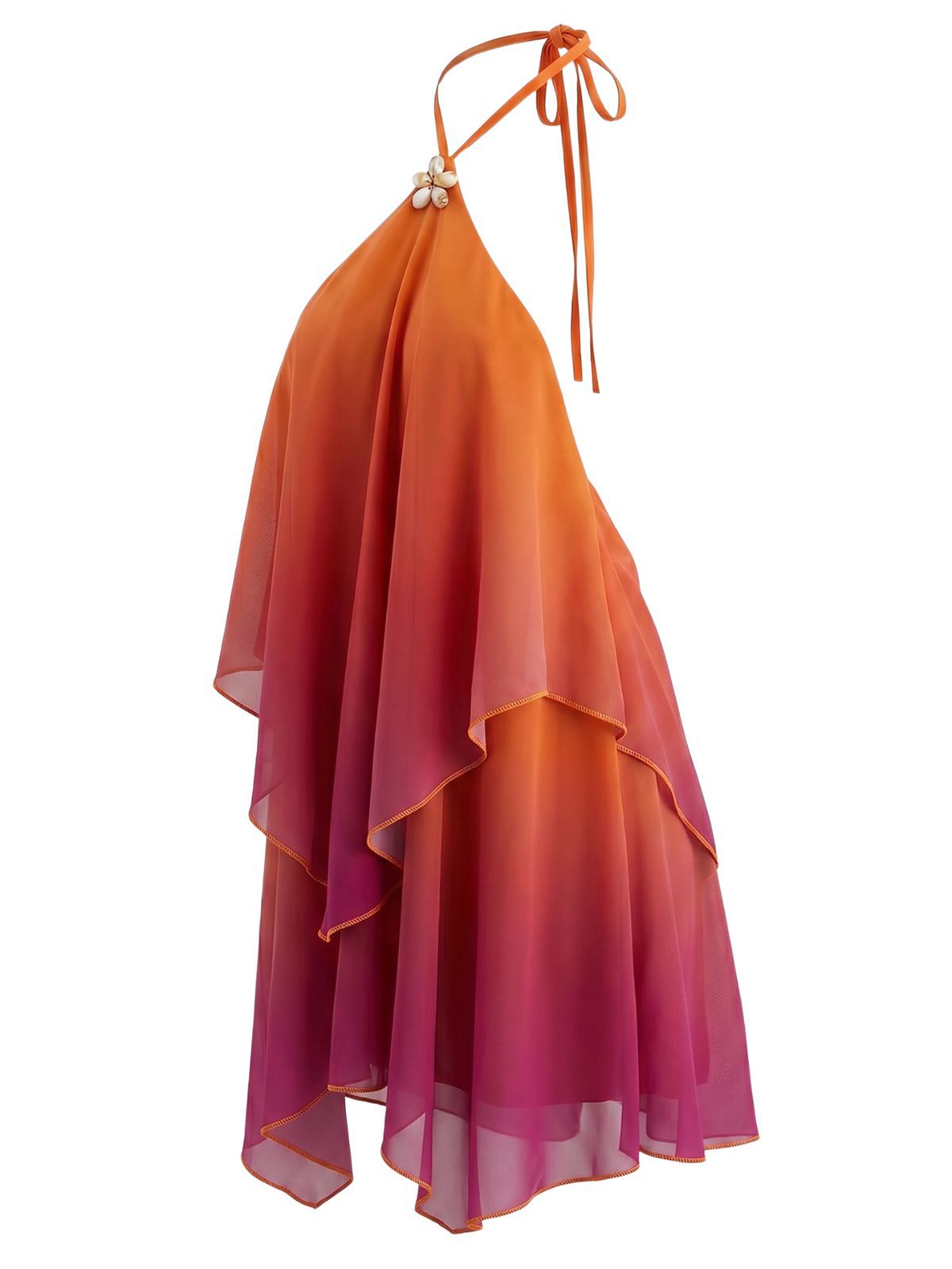 Orange 1960s Gradient Halter Layered Chiffon Mini Dress