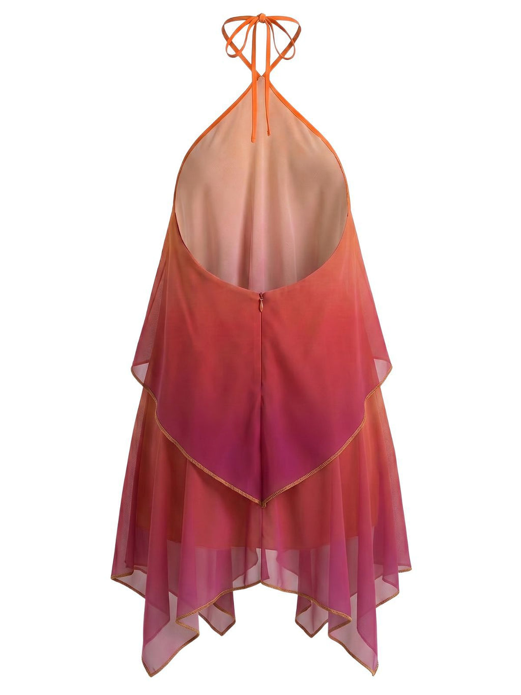 Orange 1960s Gradient Halter Layered Chiffon Mini Dress