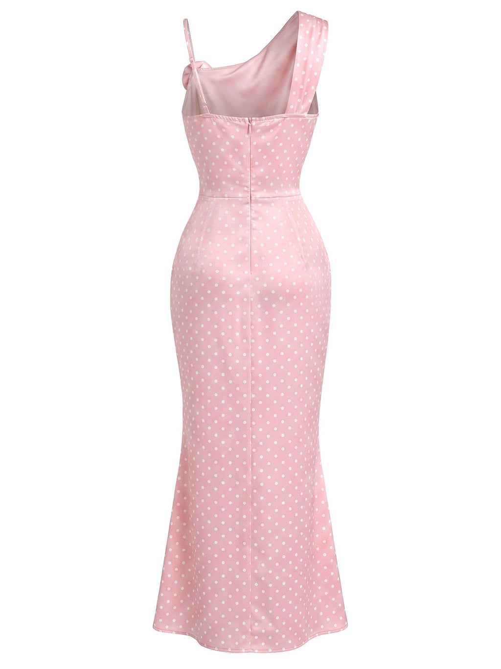 Pink 1930s Polka Dot 3D Rose Satin Mermaid Dress