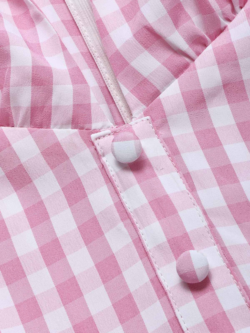 Pink 1940s Gingham Lapel V-Neck Belted Swing Dress