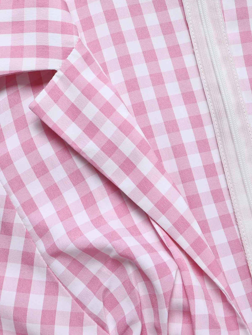 Pink 1940s Gingham Lapel V-Neck Belted Swing Dress