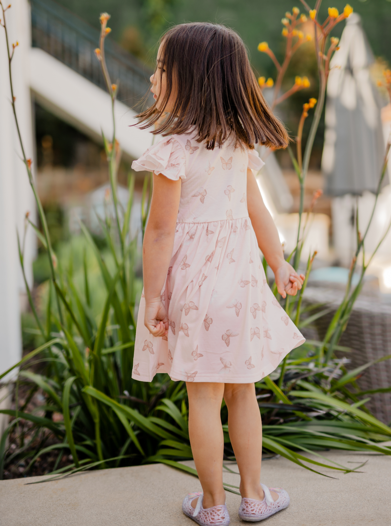 Ruffle Sleeve Little Girls Dress