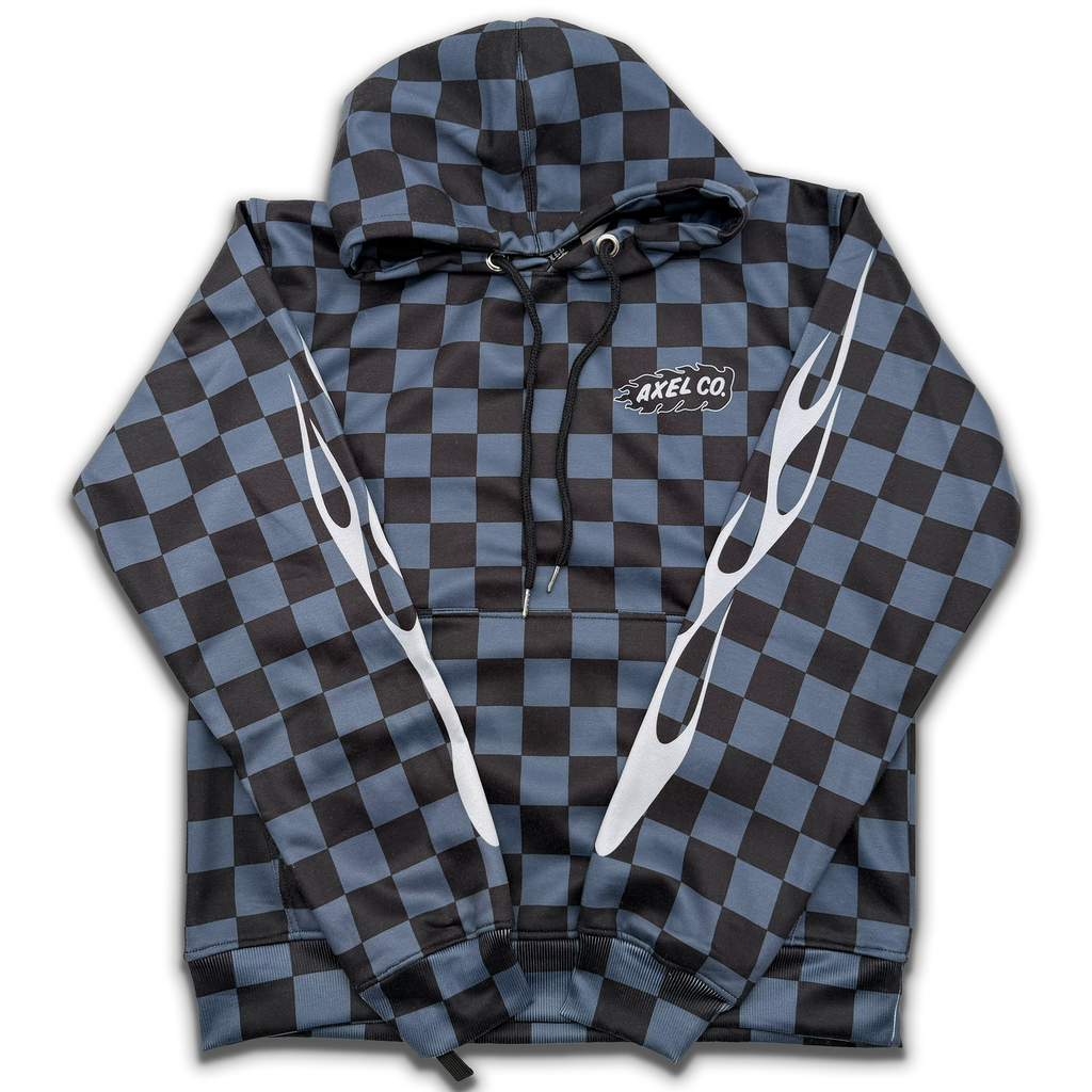 Navy Blue & Black Checkered Flame Hoodie