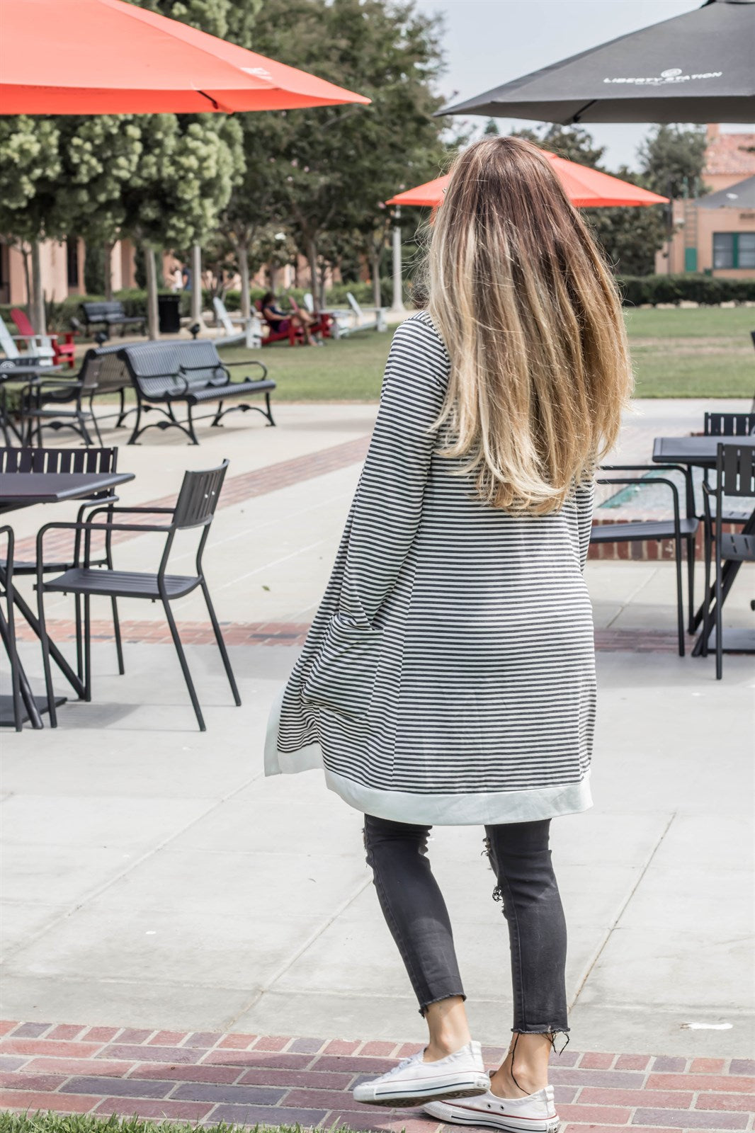 Striped Pocket Cardigan - Charcoal