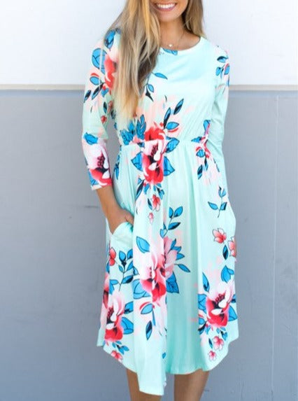 Floral Midi Dress - Mint