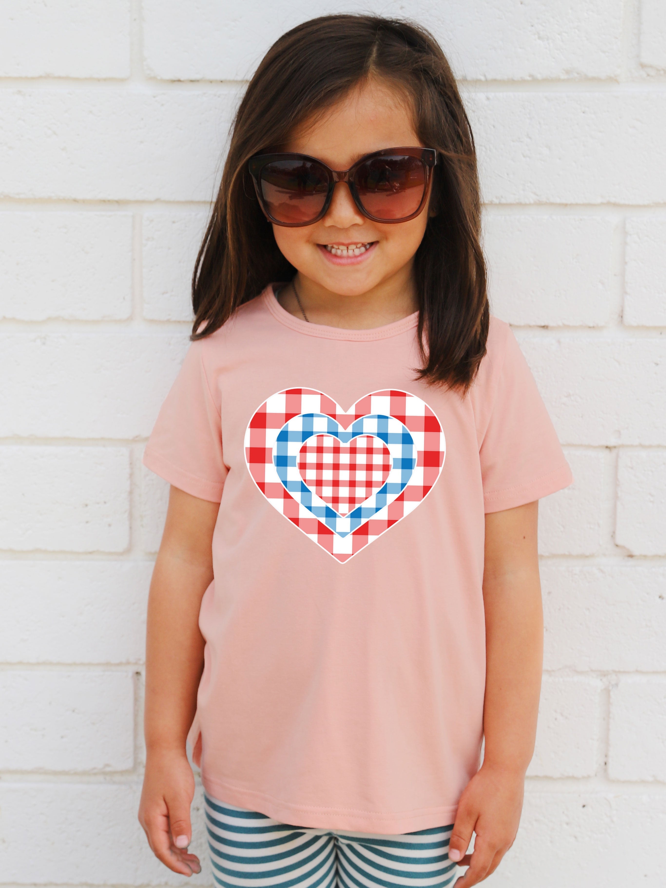 Patriotic Gingham Hearts Graphic Tee