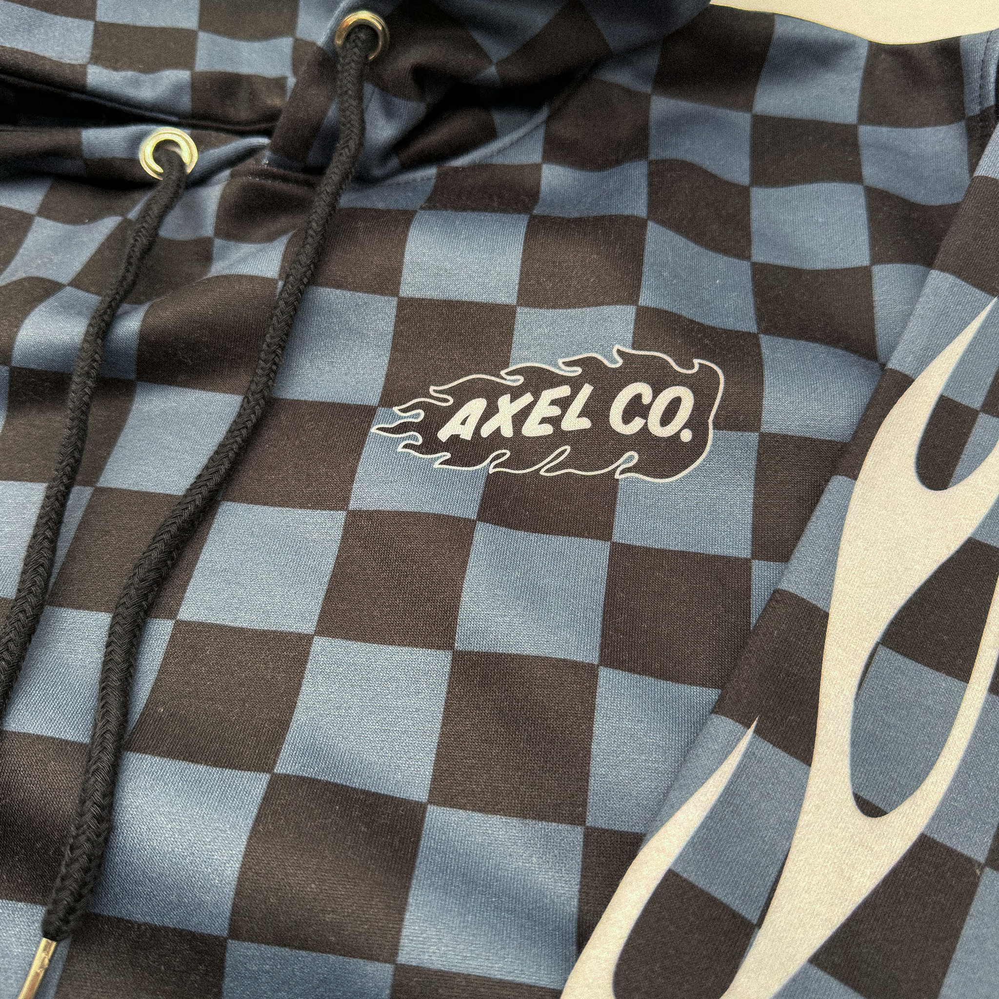 Navy Blue & Black Checkered Flame Hoodie