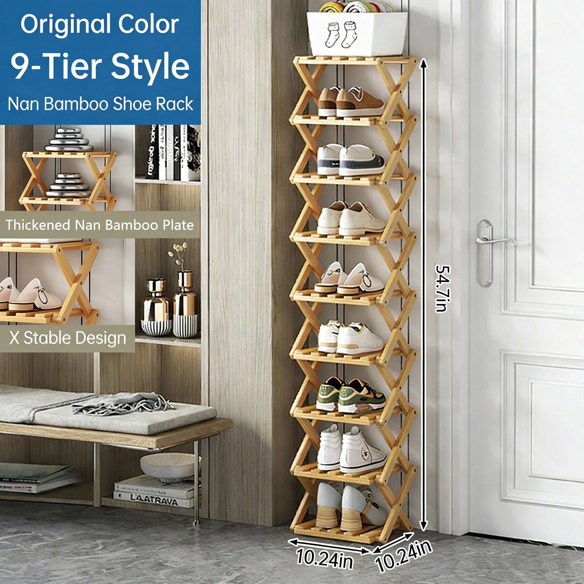 👟The 9-Tier Bamboo Rack: 3-Tier, 6-Tier, and 9-Tier No-Assembly Storage Solution!