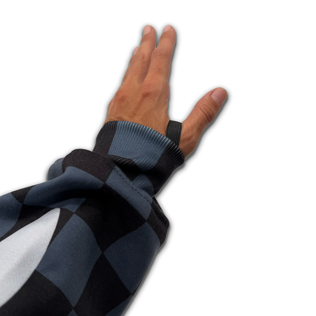 Navy Blue & Black Checkered Flame Hoodie